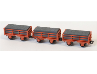 Peco GR-322 OO-9 2 Ton Slate Wagon Pack in Red - Festiniog Railway (Unbraked x2 Braked x1)